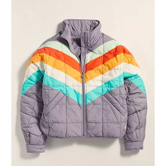 Free People FP Movement Pippa Packable Puffer Size Medium Y2K Stripes 90's - Picture 1 of 5
